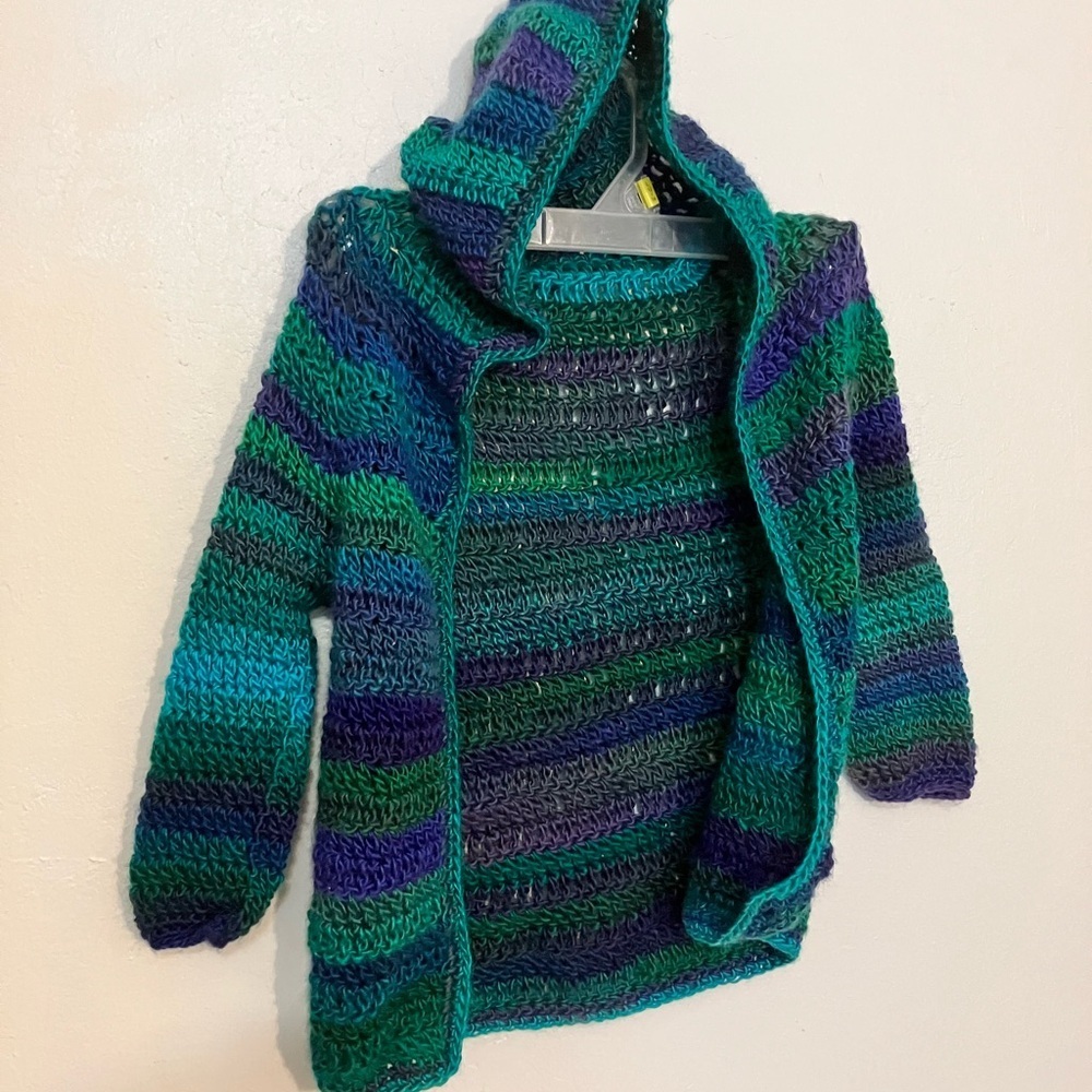 Handmade hooded cardigan open front lightweight toddler to age 5